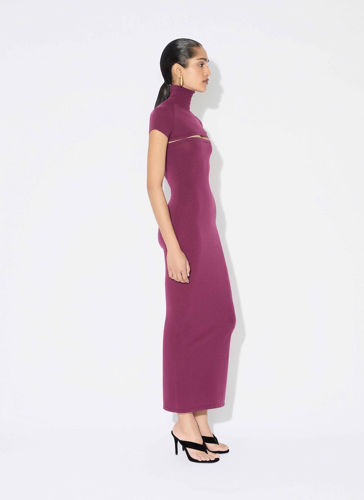 SECOND-SKIN KNIT CUT-OUT DRESS ALAÏA BURGUNDY SECOND-SKIN KNIT CUT-OUT DRESS
